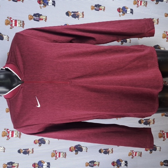 Nike Swoosh Dri-Fit embroidered LG Heather burgundy 1/4 zip athletic shirt - Picture 2 of 9